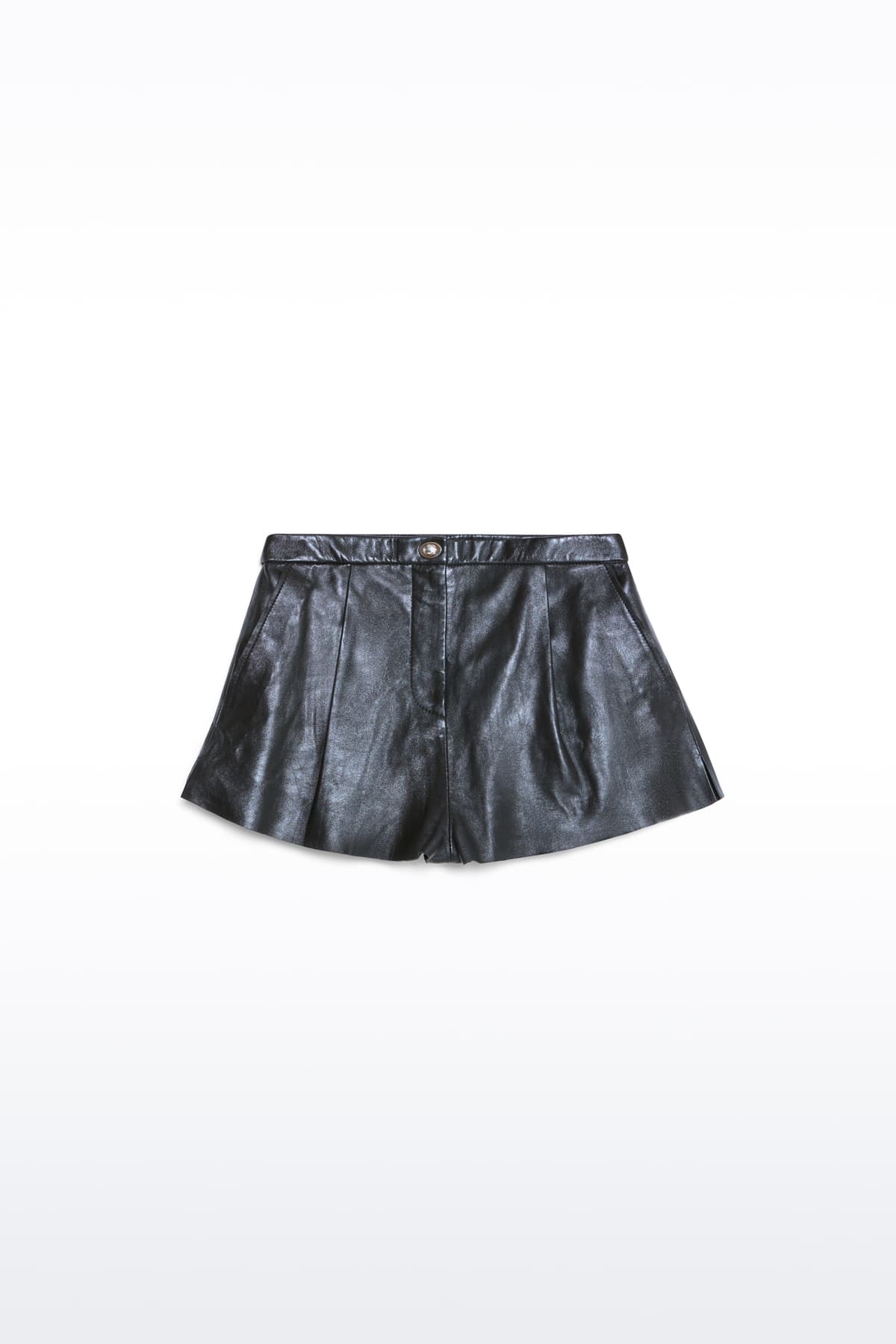 Packshot of the Paulin Shorts in Black, are crafted in supple lamb leather with a short design.