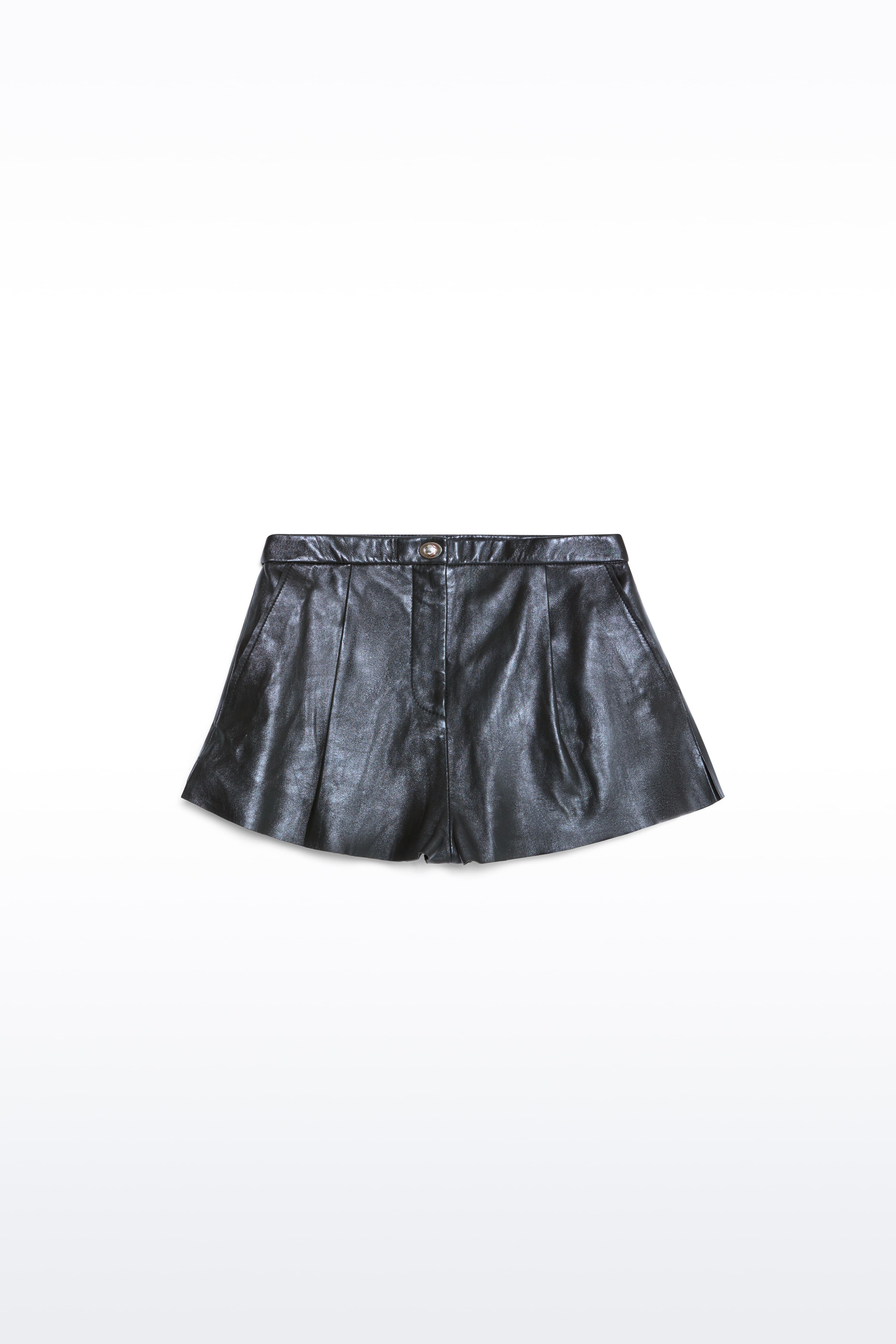 Packshot of the Paulin Shorts in Black, are crafted in supple lamb leather with a short design.